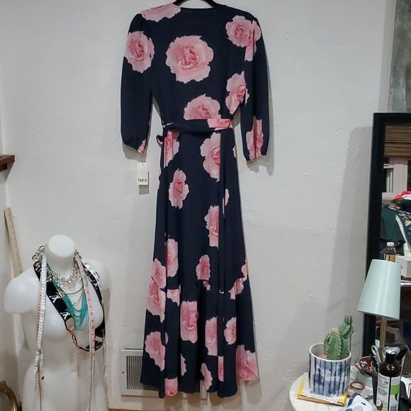 Bar III Floral Print Flounce Wrap Dress Maxi Length Size M - Picture 9 of 13